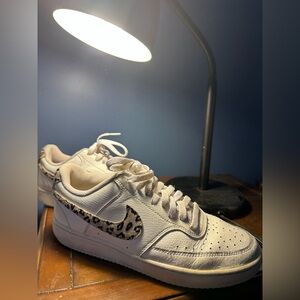 Nike White Sneakers with Animal Print Swoosh